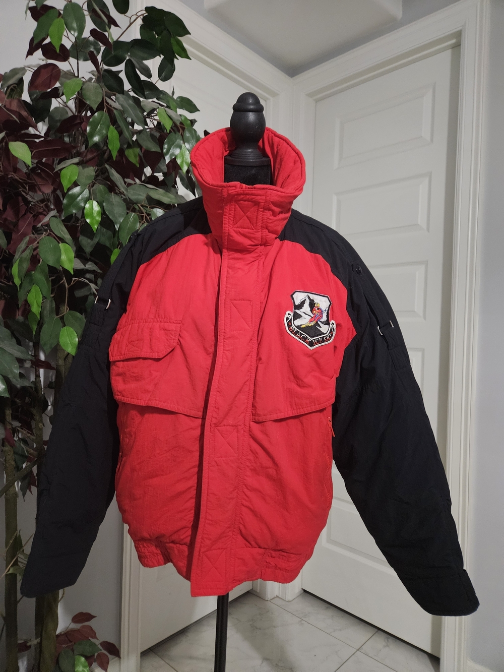 Black Ice Men's Red & Black Insulated Puffer Jacket with Chest Emblem